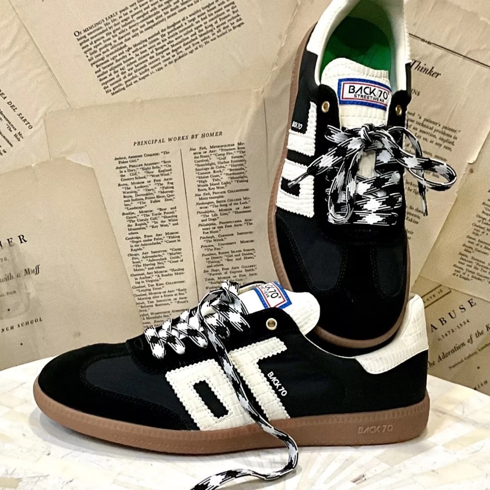 Free People Back 70 Ghost Sneakers Black Mixed Material 2 Tone Laces - Picture 4 of 11